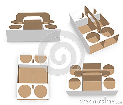 3D rendering - High resolution image white custom carrier box template isolated on white background, high quality details of Stock Photo