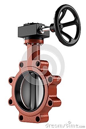 3d rendering high resolution Industrial red pipeline valve on white background Stock Photo