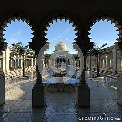 3d illustration of a fantasy place with arabic oder indian building Stock Photo