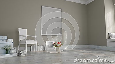 Mock up poster frame in beige home decor Stock Photo