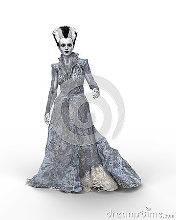 3D rendering of a horror story fantasy monster bride isolated on a white background Cartoon Illustration