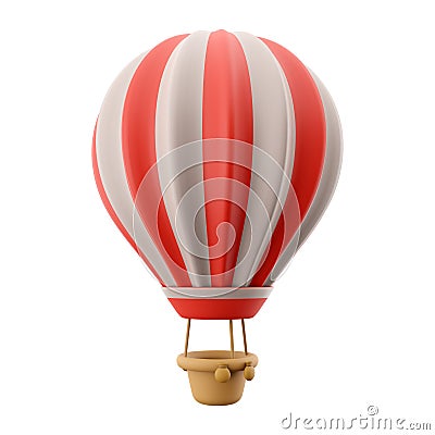 3d rendering hot air ballon with red and white stripes icon. 3d render aerostat on white background icon. Hot air ballon Stock Photo