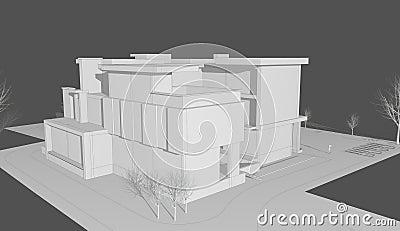 3d Rendering House building sketch architecture With gray background. Stock Photo