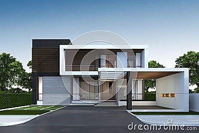3D rendering of house exterior with clipping path. Stock Photo