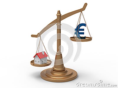 3D rendering - house price lowing compared to Euro Cartoon Illustration