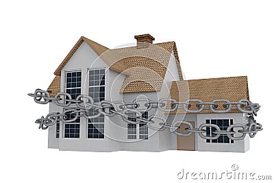 3D rendering of a house protected with chain Stock Photo