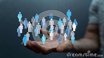 3D rendering of human communication icons floating above a hand Stock Photo