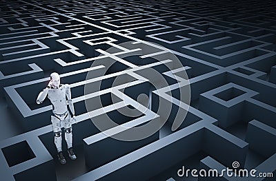 Robot in maze Stock Photo