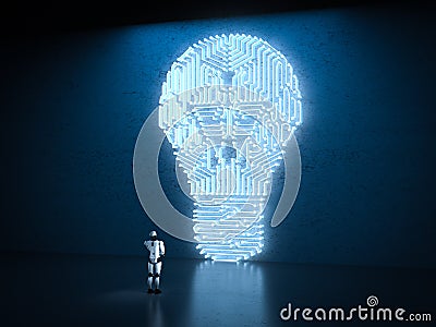 Robot with lightbulb Stock Photo