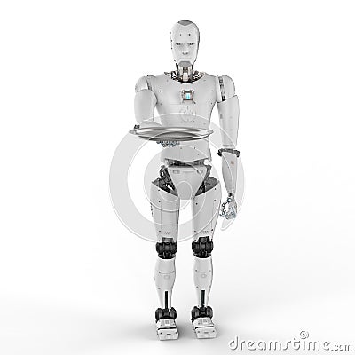 Robot holding serving tray Stock Photo