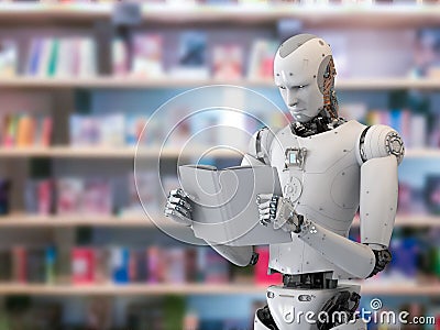 Robot reading book Stock Photo