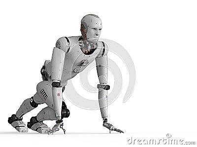 Humanoid robot running Stock Photo