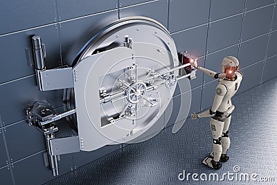 Robot working with bank vault Stock Photo