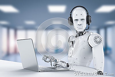 Robot with headset Stock Photo