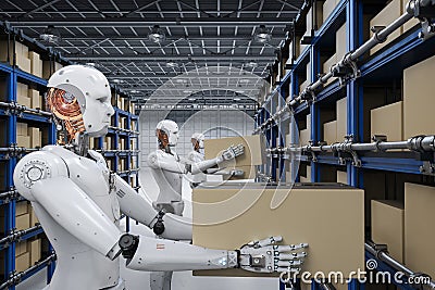 Robots carry boxes Stock Photo