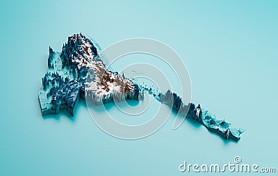 3D rendering of a hypsometric tint map of Eritrea with shaded relief Stock Photo