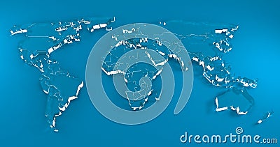 3D rendering, Ice, Glass world map. Cartoon Illustration