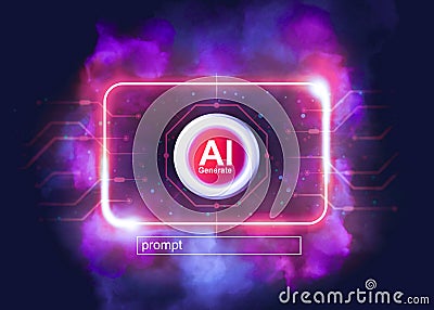 Artificial intelligence AI , image generate button with fields for entering letters below on dark background Cartoon Illustration