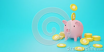 3d rendering illustration Cartoon minimal pink piggy bank with coin Cartoon Illustration