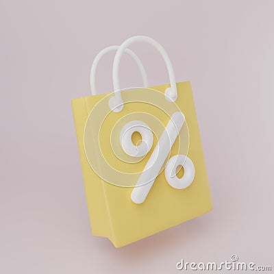 Cartoon minimal shopping bag with percent symbol, Online shopping Cartoon Illustration