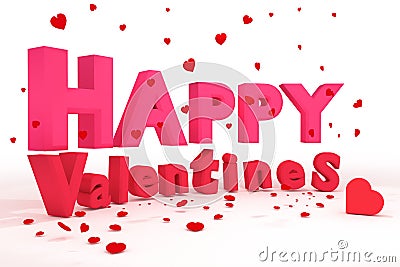 3D rendering : illustration of 3d letters happy valentines day and red realistic heart drop to the floor on a white background Cartoon Illustration