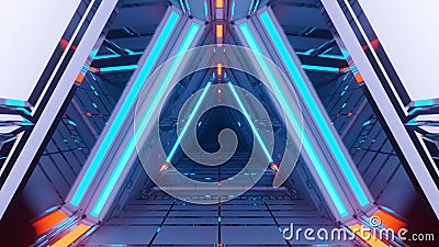 3D rendering illustration with futuristic sci-fi techno lights creating a triangular shaped tunnel Cartoon Illustration