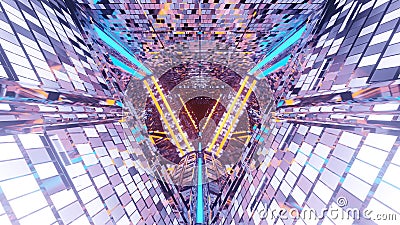 3D rendering illustration with futuristic sci-fi techno lights creating a triangular shaped tunnel Cartoon Illustration