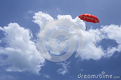 3D Rendering : illustration of Red umbrella floating above against blue sky and clouds. Business, leader concept, being different Cartoon Illustration