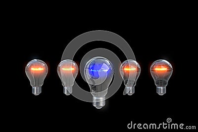 3d rendering illustration .Set of realistic edison light bulb.Vintage electric lamps glowing light bulbs isolated on black . Cartoon Illustration