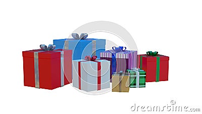 3D rendering illustration: Several colorful gift boxes on a white background for Christmas and New Year Cartoon Illustration