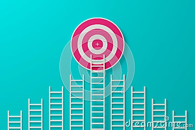 Longest white colour ladder growing up growth to aiming high to goal target Cartoon Illustration