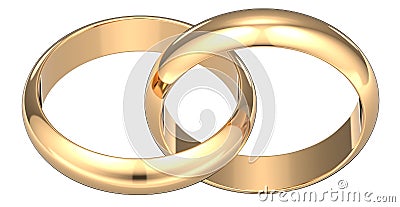 3D rendering illustration of Two golden wedding rings connected like chain links on an isolated white background Cartoon Illustration