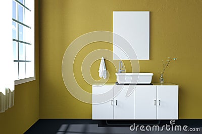 3d rendering : illustration of white mock up frame. hipster background. mock up white poster or picture frame. toilet interior Cartoon Illustration