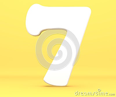 3d rendering illustration. White paper digit alphabet character 7 seven font. Front view number 7 symbol on a yellow background Cartoon Illustration