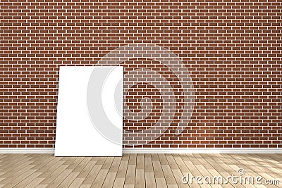 3D rendering : illustration of white poster in empty room.space for your text and picture.product display template.red brick wall Cartoon Illustration