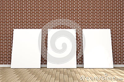 3D rendering : illustration of white poster in empty room.space for your text and picture.product display template.red brick wall Cartoon Illustration