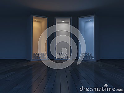 3D rendering image of 3 boxes which different light effect Stock Photo