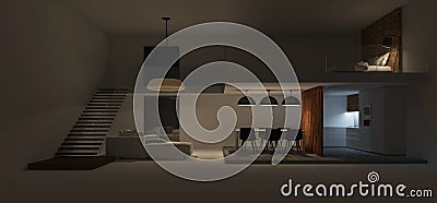 3d rendering image of double space interior design Stock Photo