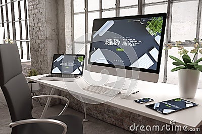 industrial office mockup digital agency website Stock Photo