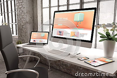 industrial office mockup responsive website creativity design Stock Photo