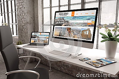 industrial office mockup responsive travel agency website design Stock Photo