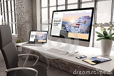 industrial office mockup responsive travel blog website design Stock Photo