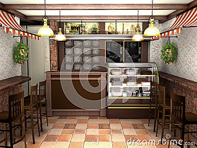 3d rendering an interior of a cafe in the French style Stock Photo