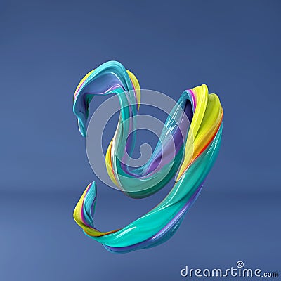 3d rendering of isolated letter. Wavy dabs of colorful paint by calligraphy brush in space. Three dimensional strokes. Stock Photo