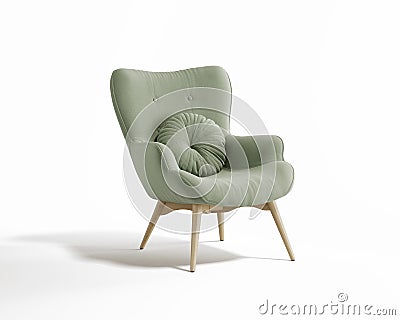 3d rendering of an isolated modern pale green mid century cosy lounge wingback armchair Stock Photo