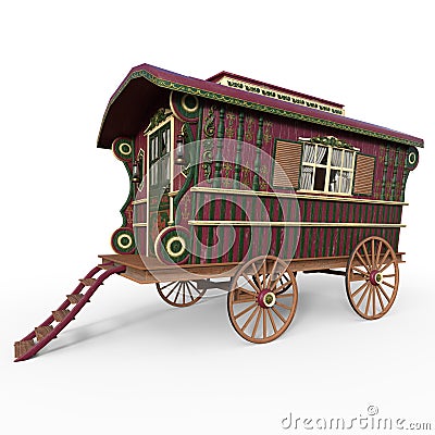 3D-illustration of a old fashioned waggon over white Stock Photo