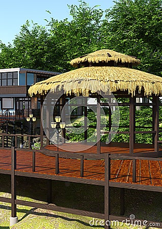 3D Rendering Lakeside House Stock Photo