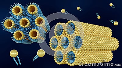 A 3D rendering of a lamellar phase and an inverse hexagonal phase Stock Photo