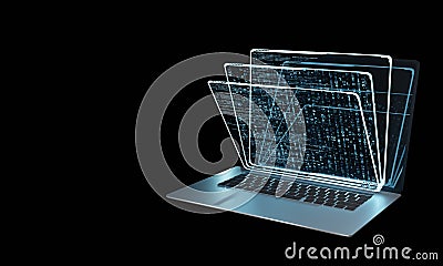 laptop computer with glowing software source code led panel. Stock Photo