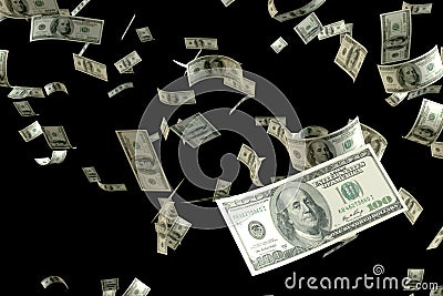 3D rendering large amount of money 100 USD bank note flying float in the air focusing on the nearest one Stock Photo